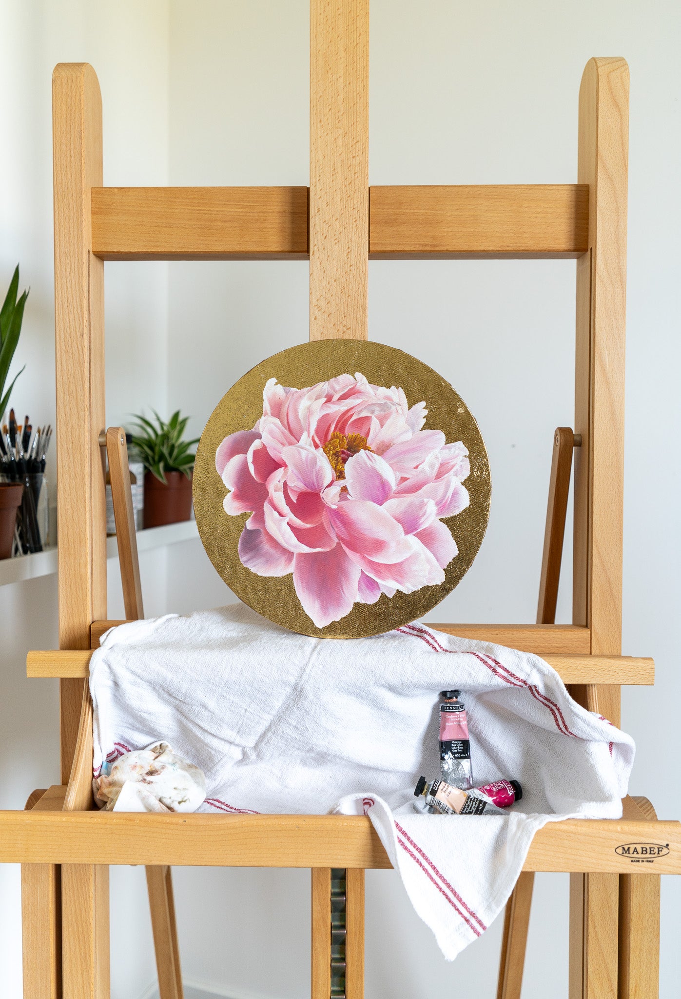 peony painting on gold leaf