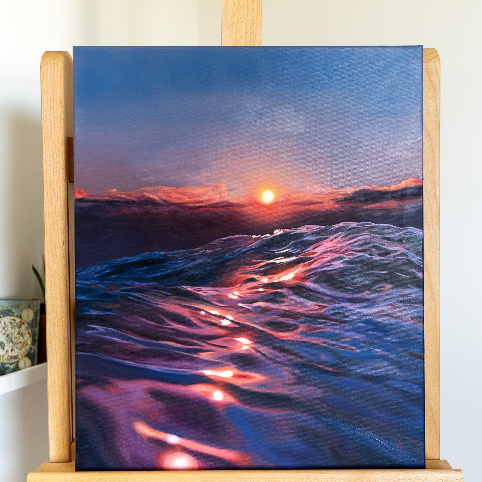 seascape painting on easel