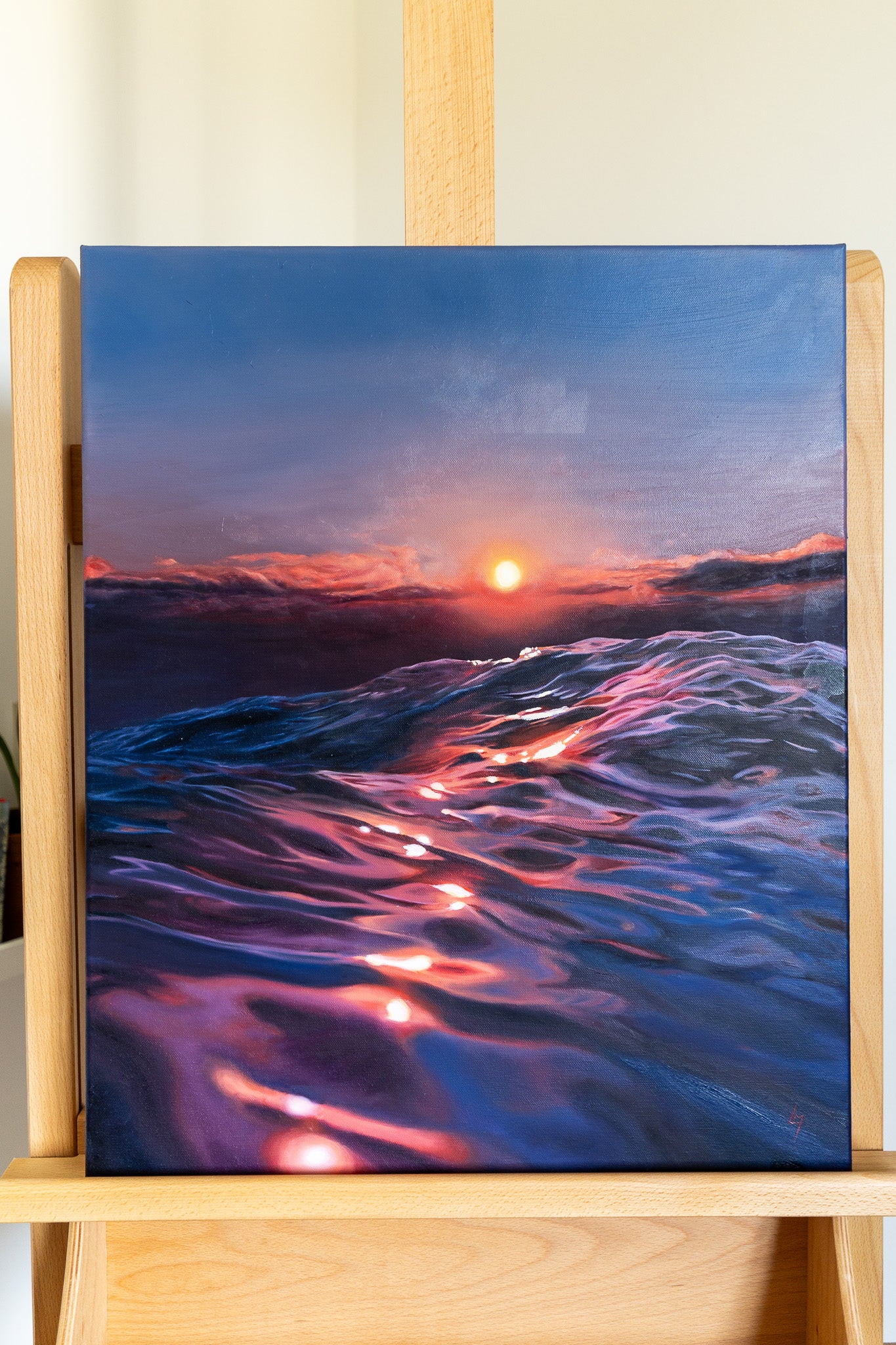 seascape painting on easel