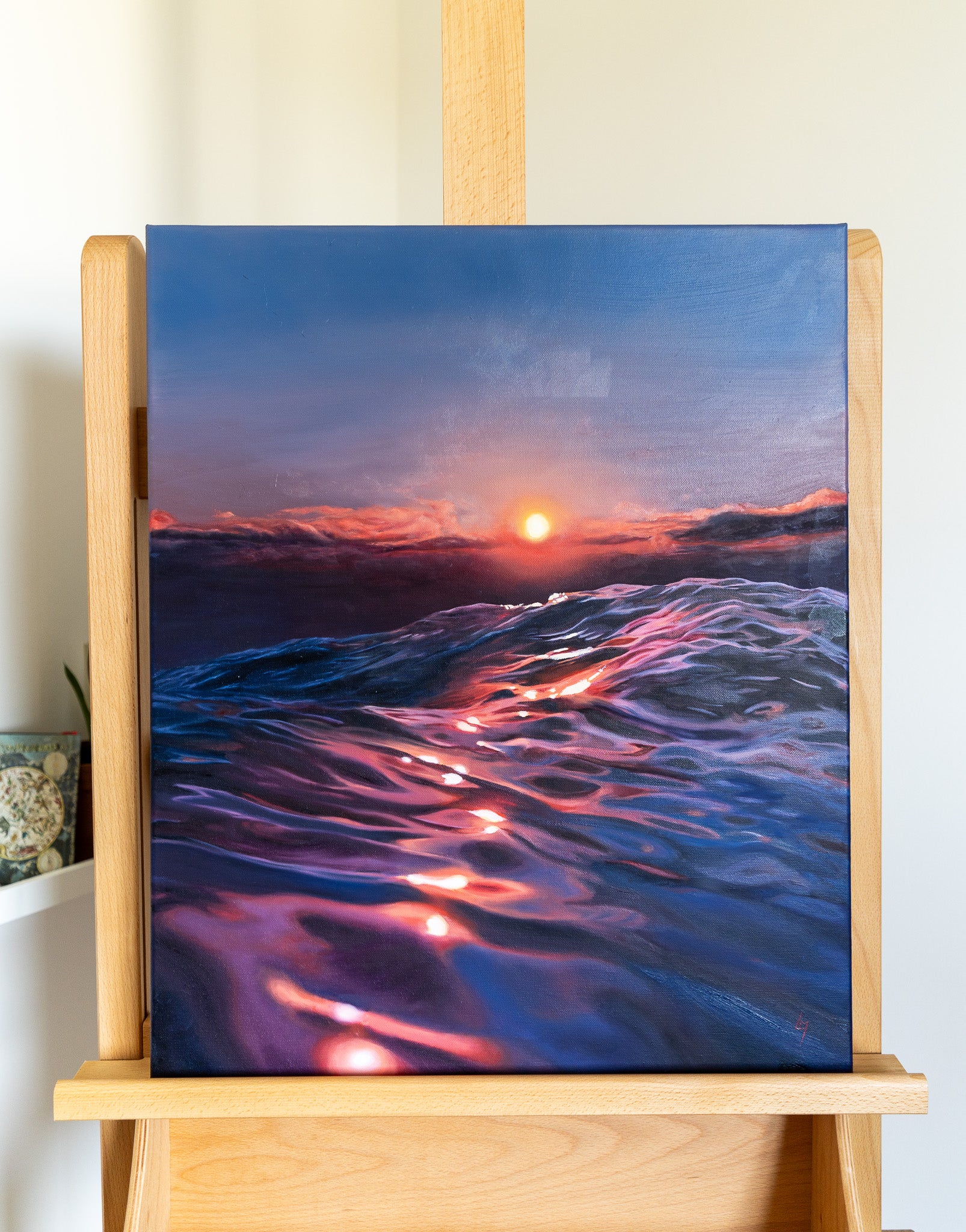 seascape painting on easel